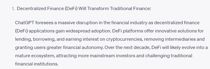 ChatGPT Answer on DeFi Will Transform Traditional Finance