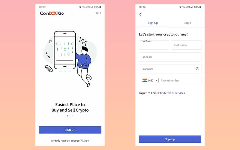 Signup into CoinDCX App