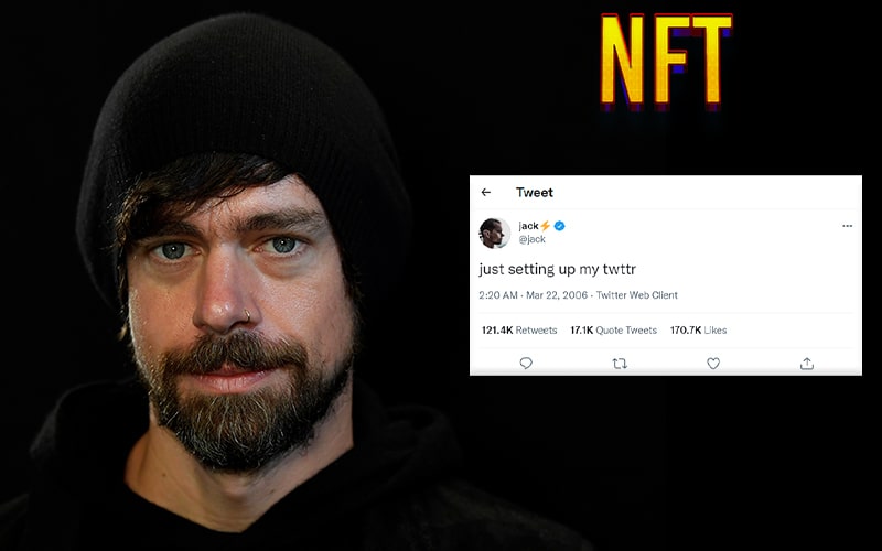 Jack Dorsey with his first tweet NFT : "just setting up my twttr"