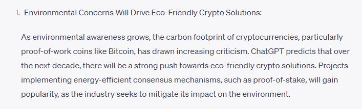 ChatGPT Answer on Eco-Friendly Crypto Solutions